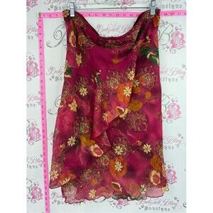 Skirt flowy ruffle tie dye paisley Floral Pink Layered red orange Skirt